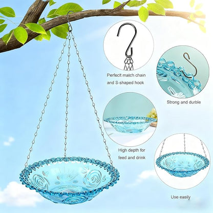 4 Pack Super Value Hanging Plastic Bird Baths and Feeders for Outdoors Bird Water Bowls and Seed Trays Set Attract Wild Birds Garden Yard Decor Gift (4 Pack Blue)