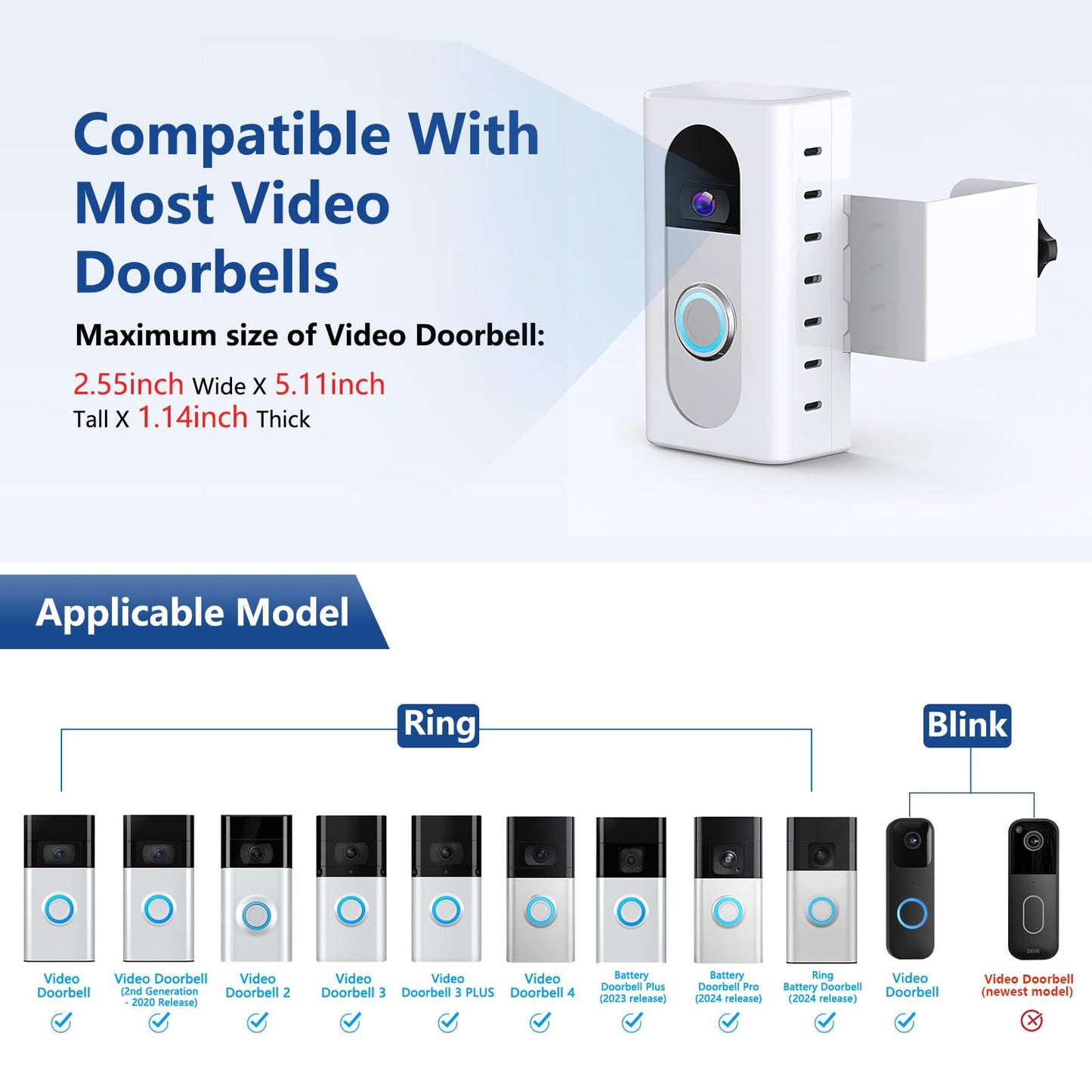KIMILAR Anti-Theft Video Doorbell Mount Compatible with Ring/Blink Wireless Video Doorbell, Adjustable Mounting Bracket Accessories for Houses, Apartments, Businesses, Not for Security Door