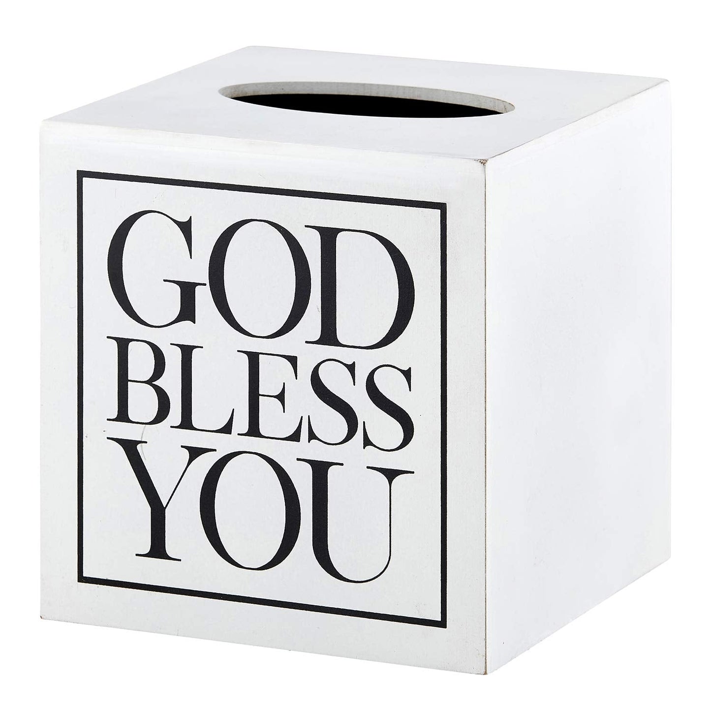 Creative Brands Faithworks - God Bless You Wooden Tissue Box Cover, Small, White