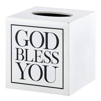 Creative Brands Faithworks - God Bless You Wooden Tissue Box Cover, Small, White