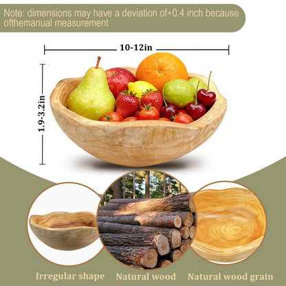 Fakindiy Handmade Wooden Decorative Fruit Bowl 8-10in - Irregular Wood Bowl for Kitchen Counter,Wooden Serving Bowl for Salads Snacks Keys and Home Decor (8-10in/20-24cm)