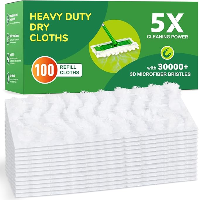 100ct Dry Sweeping Cloths for Swiffer Sweeper Mop, Heavy Duty Microfiber Duster