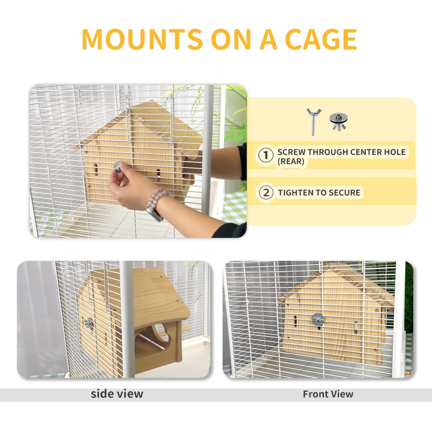 Wooden Bird House with Removable Tray, DIY Paintable Birdhouse for Lovebirds Budgies Cockatiels Conures, Cozy Bird Nest for Indoor Outdoor Use (Wood Tray (Standard))