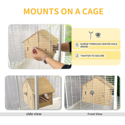 Wooden Bird House with Removable Tray, DIY Paintable Birdhouse for Lovebirds Budgies Cockatiels Conures, Cozy Bird Nest for Indoor Outdoor Use (Wood Tray (Standard))