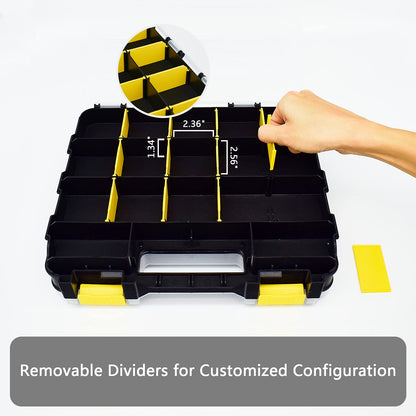 Tools Organizer Box Small Parts Storage Box 34-Compartment Double Side Hardware Organizers with Removable Plastic Dividers for Screws, Nuts, Nails, Bolts