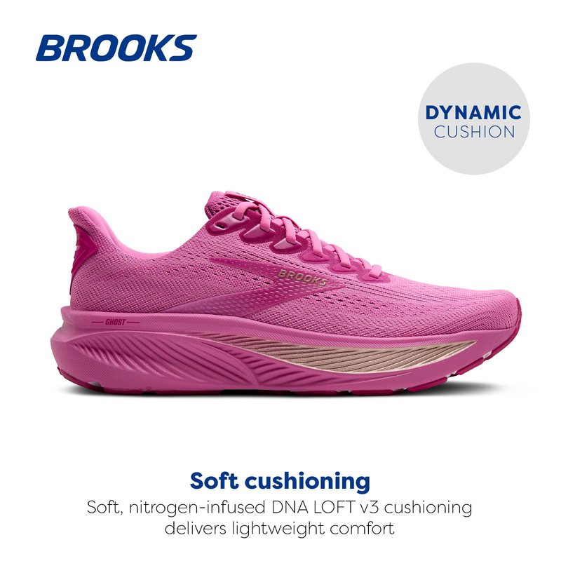 Brooks Women’s Ghost 17 Neutral Running Shoe - Pink/Fuchsia/Gold - 6.5 Medium
