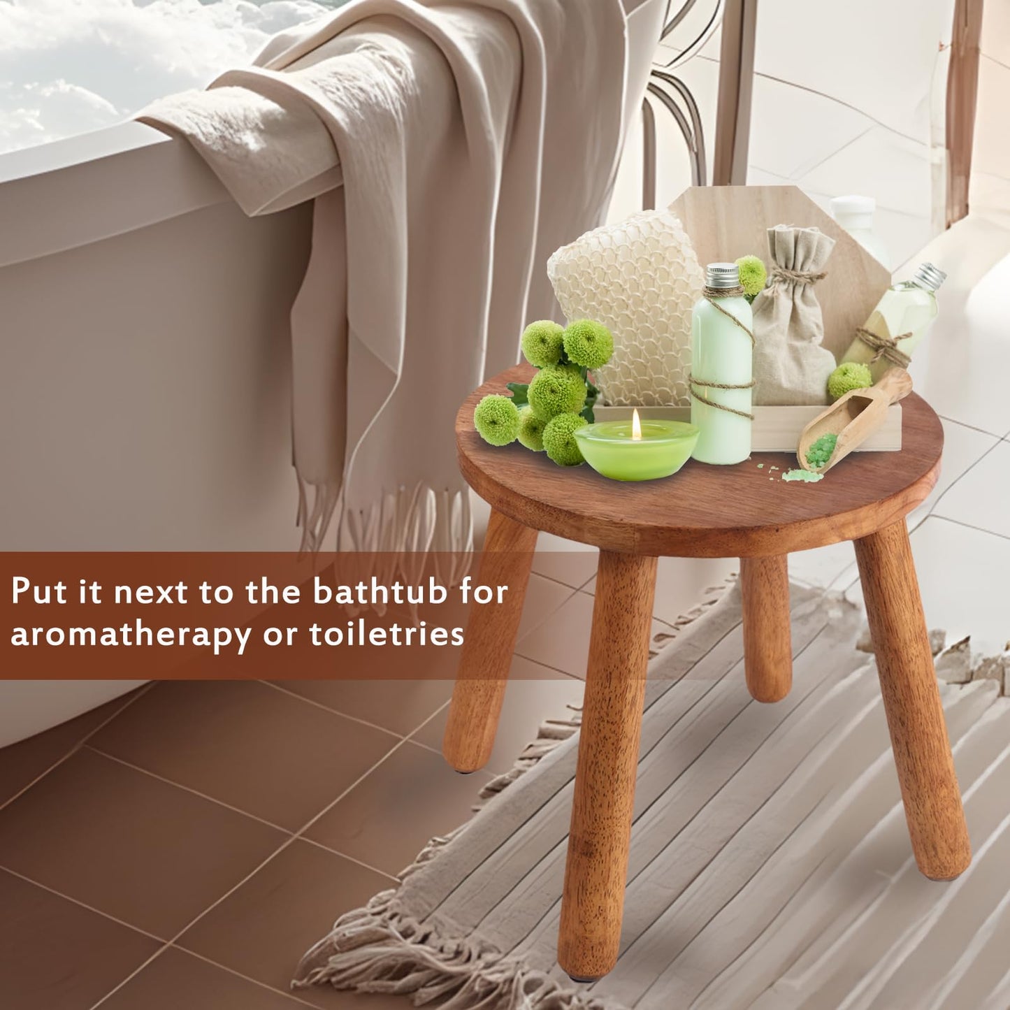 zaowofires Round Solid Wooden Step Stool,Garden Stool,15.8''H,Plant Stool,Wood Legs Detachable for Plant Stand, Kitchen, Bathroom,Bedroom, Livingroom (Walnut, 15.8inch)