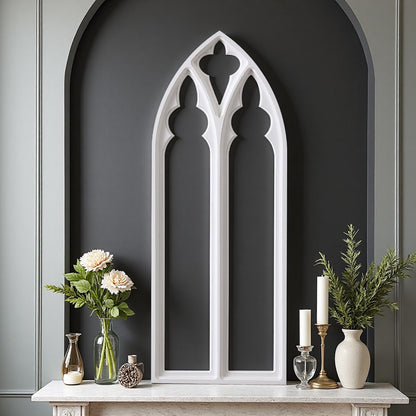 Sintosin Rustic Arched Window Frame Wall Decor 40 X 16 Inch, Hanging Distressed White Wooden Cathedral Farmhouse Faux Window Wall Art for Home Decor Living Room Bedroom Kitchen Hallway