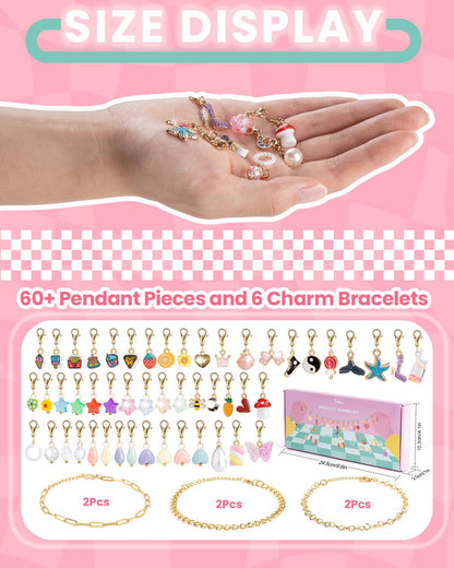 Deinduser Charm Bracelet Making Kit for Girls, Clip on Charms Kit for Bracelets, Charms for Bracelets with Clasp, Chain Bracelet Set for Girls, Ages 5-12