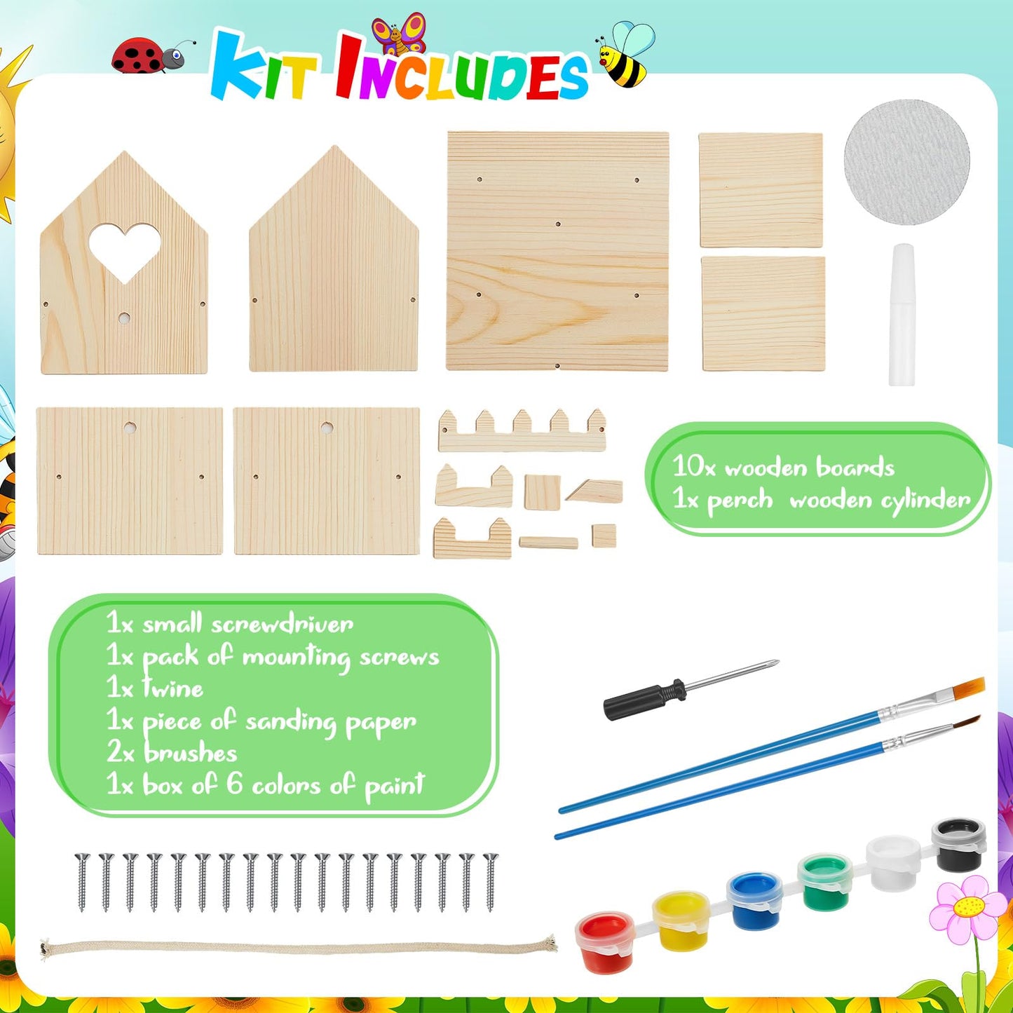 Juexica 2 Pack DIY Birdhouse Kits for Kids Ages 6+ Build and Paint Wooden Bird House Arts and Craft Project with Paint Strips Brushes for Boy Girl Adult Classroom Indoor Outdoor Crafts (Love Shaped)