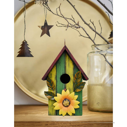 Wood Decorative Bird House for Outside Hanging Hummingbird House, Wooden Hand Painted Small Bird House Outdoors Garden Décor, Hanging Bird House for Finch Bluebird Wren Chickadee (Green)