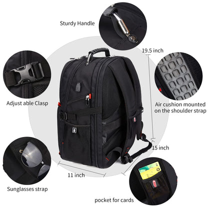 SHRRADOO Extra Large 50L Travel Laptop Backpack with combination lock, College Backpack Airline Approved Business Work Bag Fit 17 Inch Laptops for Men Women,Black