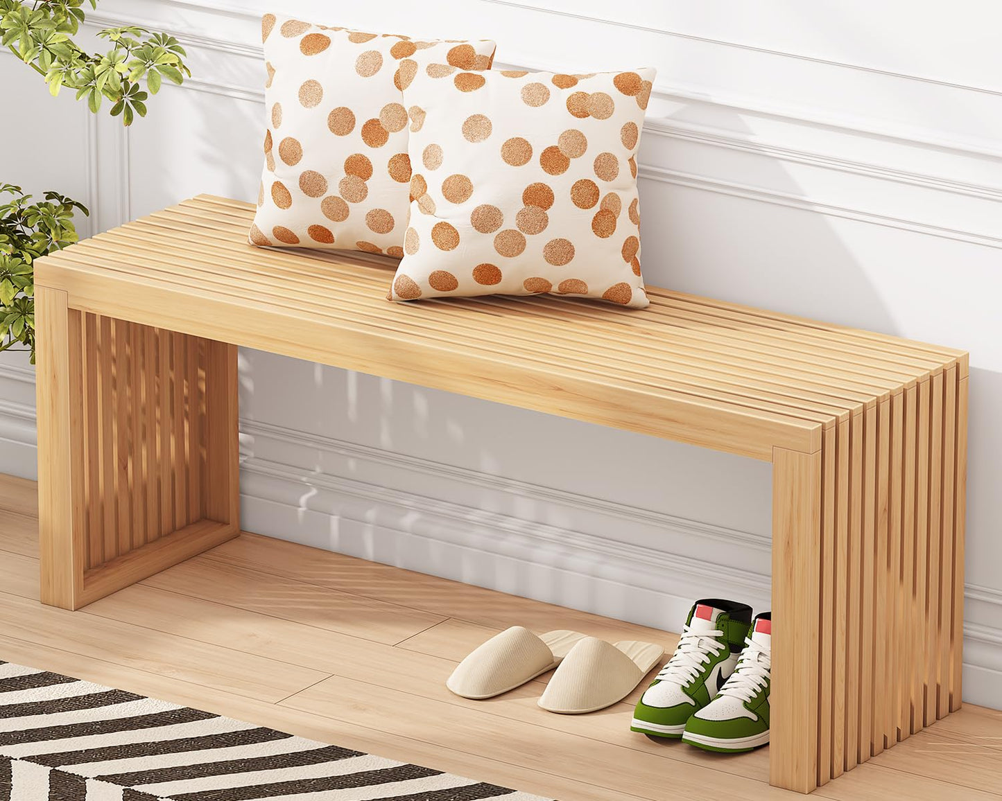 Toolola Bamboo Dining Bench, 35-inch Sleek Design Entryway Shoe Rack Bench, Indoor Kitchen Table Bench, Waterproof Outdoor Bench, Natural