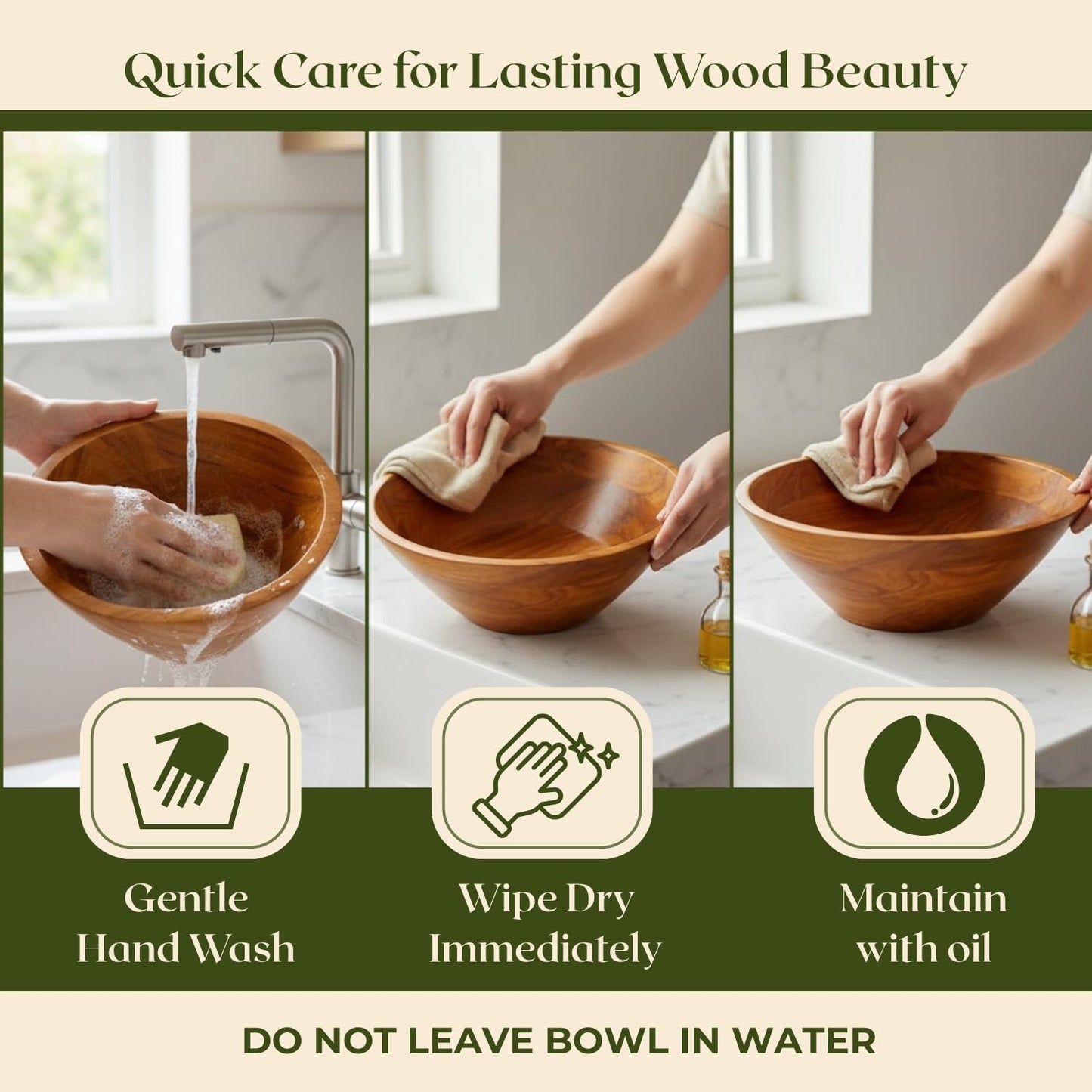 Aurah Acacia Wood Salad Bowl, 9.7" Diameter x 4.2" Height – Medium Wooden Mixing & Serving Bowls for Salad, Pasta and Fruits – Kitchen & Outdoor Dining - Capacity 3.8 Quarts