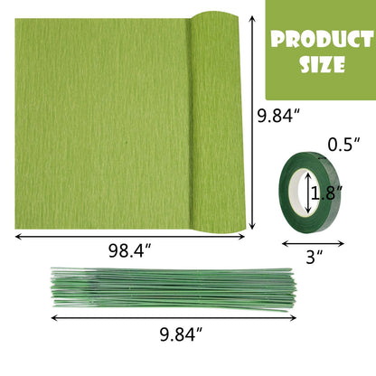 Crepe Paper Flower DIY Kits - 7 Rolls Rainbow Bright Colors Crepe Paper 2 Rolls Green Floral Tape and 50 Green Floral Iron Wire for Wedding Festival Party Wreath Making Supplies DIY Flower Crafts
