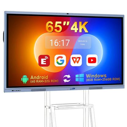 JYXCN 65" Smart Board, UHD 4K Interactive Digital Whiteboard Smartboard Android 11 & Windows 10 Dual System 8+256 GB & 20MP Camera | Touchscreen Electronic Smart Boards for Classroom Office Home