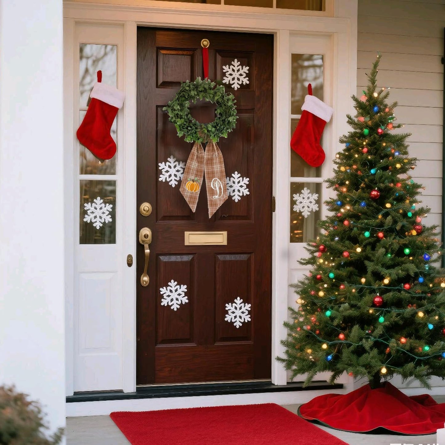 Autumn Door Wreath Sash Embroidered with White Letters and Pumpkins On A Plaid Wreath Sash Ideal for Housewarming Gifts, Autumn Thanksgiving, Halloween, and Christmas Porch Decorations -R