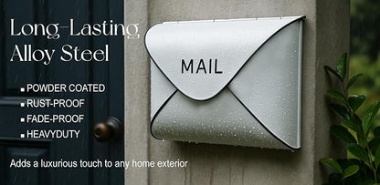 NACH Wall Mount Mailboxes for Outside, 12.5 x 5 x 10 inch White Wall Mailboxes for Outside, Waterproof Mailboxes for Outside - Envelope Mailbox Kit White