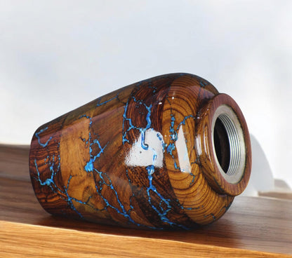 Rosewood Cremation Urns for Human Ashes Adult Male Female, Wooden Urns for Pets Ashes (Large - 200 lbs, Blue Resin)