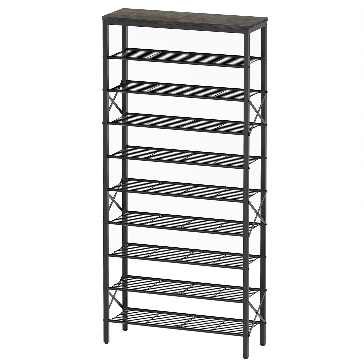 YATINEY 10 Tier Shoe Rack and 4 Tier Shoe Rack, Large Capacity Shoe Storage Organizer, Metal Shoe Shelf with Drawer and Wooden Top, for 16 Pairs of Shoes, for Entryway, Closet SS10BCG1-SS24BR