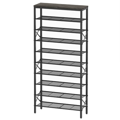 YATINEY 10 Tier Shoe Rack and 4 Tier Shoe Rack, Large Capacity Shoe Storage Organizer, Metal Shoe Shelf with Drawer and Wooden Top, for 16 Pairs of Shoes, for Entryway, Closet SS10BCG1-SS24BR