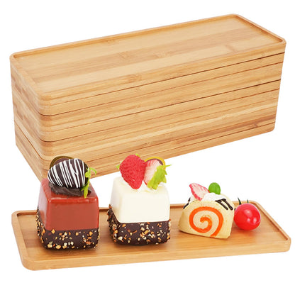 10 Pcs Wood Serving Trays, Rectangle Bamboo Tray for Bathroom, Wooden Serving Platter Vanity Tray for Dresser Snack Food Dinner Kitchen, 11 x 4 Inch(Rounded Edges)
