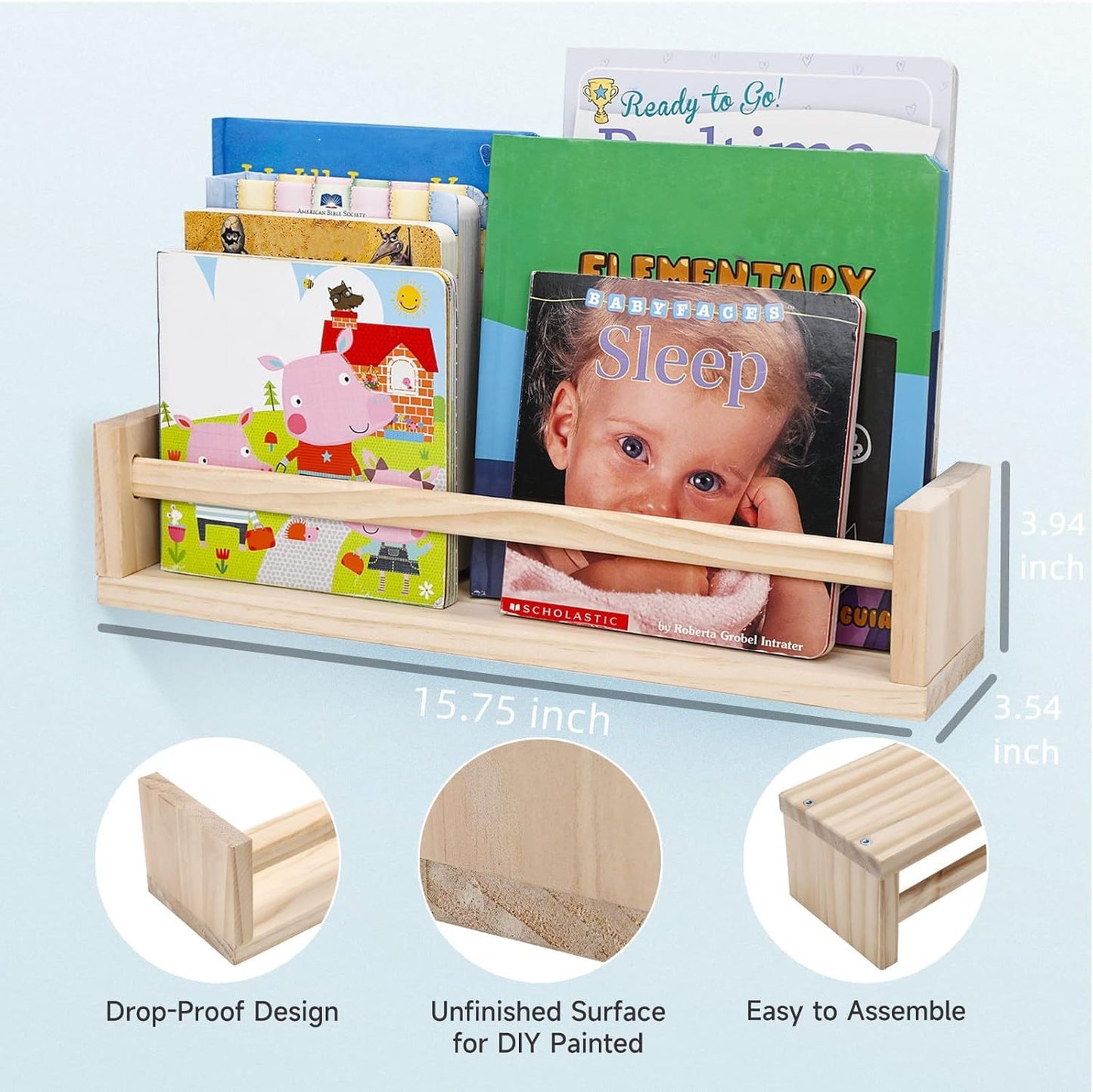 Gneric Floating Shelves for Wall, Burlywood Nursery Book Shelves, 15.7 inch Kids Bookshelf, Wall Shelves for Living Room Bedroom Decor,Kitchen Spice Rack,Bathroom Storage Rack(2 Pack)