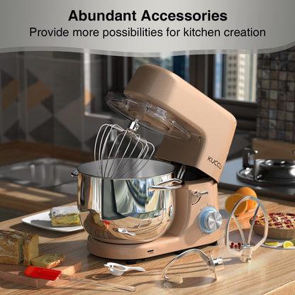 9.5 QT Double Handle KUCCU Stand Mixer, 6 Speed with Pulse Electric Kitchen Mixer, 660W Tilt-Head Food Mixer with Dishwasher-Safe Dough Hook, Flat Beater, Whisk, Splash Guard for home baking (Silver)