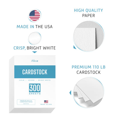 Cardstock Paper | 300 Pack, White Card Stock Printer Paper 8.5 x11, Heavyweight Thick, 110 lb, Premium Smooth Sheets and Printer Compatible - for Crafts, Cards, and Business