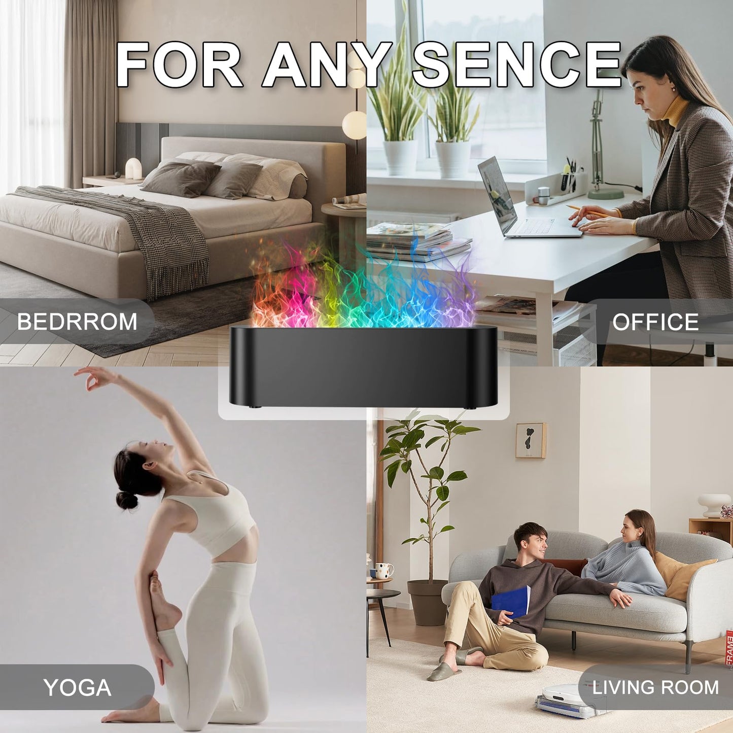 Colorful Flame Fire Diffuser Humidifier, 7 Colors Changing Oil Diffuser, Ultra-Quiet Aroma Essential Oils Aromatherapy Diffusers for Large Room, Bedroom, Office(Timeable, Waterless Auto off-150ml)