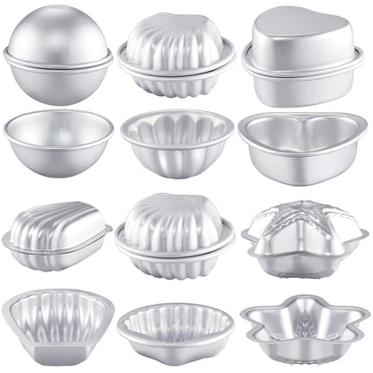 Patelai 12 Pcs Bath Bomb Molds 6 Shapes Metal DIY Bath Bomb Making Crafts Crafting Press Mould for Handmade Soaps Candle Cake Ice Cream Baking Handicrafts Making Supplies