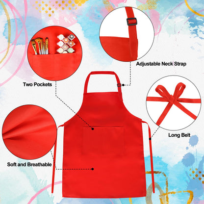 PLULON 8 Pcs Kids Aprons with 2 Pockets Painting Aprons for Kids Aprons Bulk, Paint Apron Adjustable Children Chef Aprons for Girls Boys Painting Baking Cooking Crafting - 8 Colors