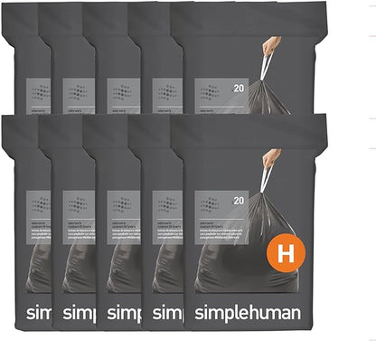 simplehuman Code H 200 Count, Genuine Odorsorb Custom Fit Liners, Drawstring