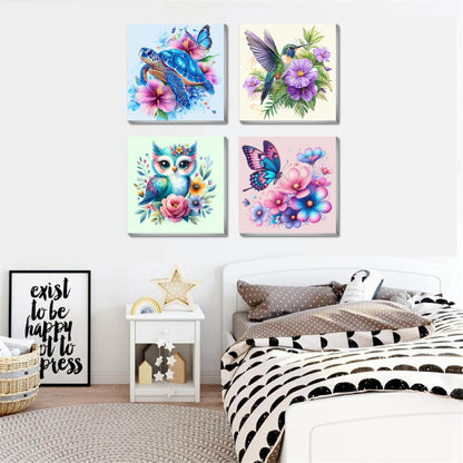 Canrichshop 4 Pack Framed Paint by Numbers Kit for Adults Beginner & Ages Over 12,Animals Paint by Number Kits, DIY Number Painting for Adults Flowers for Decor Present 8X 8 inch
