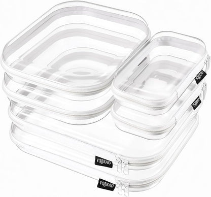 YQBRAO 6 Pack Clear Hard Shell Zipper Case, 1.2mm Heavy Duty Crush-Proof Diaper Bag Organizer Pouches, TSA Approved Travel Makeup Bag for Toiletries & Electronics, (2L, 2M, 2S) Multi-Size Storage Set