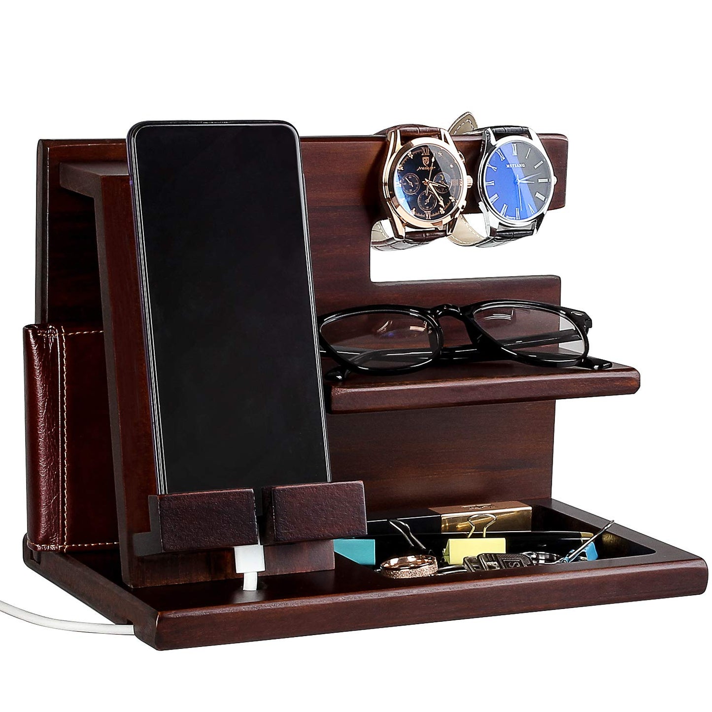 awofer Wood Phone Docking Station for Men - I Love You Forever - Personalized Anniversary Idea for Him, Husband, Boyfriend