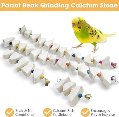 BNOSDM Bird Toys with Cuttlebone 4 Pack Hanging Cuttle Bone Chew Toys Natural Bird Beak Grinding Stone Parakeet Calcium Toys Bird Cage Accessories for Budgies Cockatiels Lovebirds Conures Parrots (9)