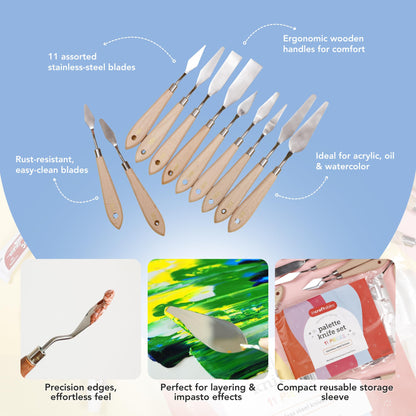 Incraftables 11 Piece Palette Knife Set – Stainless Steel Painting Knives for Acrylic, Oil & Cake Decorating – Assorted Pallet Spatula Knives with Ergonomic Handles