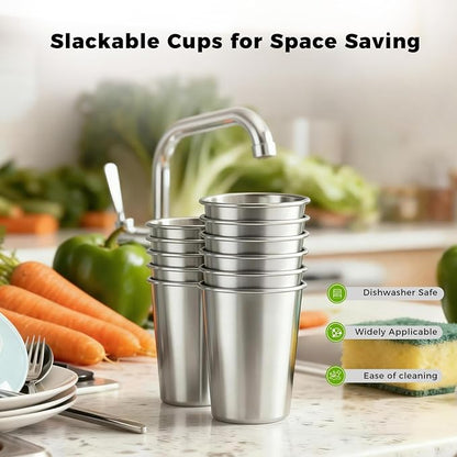 10 Pack 10 oz Stainless Steel Pint Cups,Stainless Steel Cup,Pint Cup Tumbler，water Tumbler,Stackable,Reusable,BPA Free