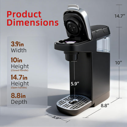 Greatogo Small Single Serve Coffee Maker for K Cup and Ground Coffee, Fast Brew One Cup Coffee, 6 to 12 oz. Brew Sizes, Machine with Descaling Reminder and Water Window, Black