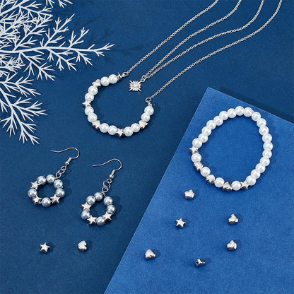UNICRAFTALE 24Pcs 2 Style Spacer Beads Kit 1.5mm 304 Stainless Steel Cute Beads Metal Star Beads Heart Spacer Beads Small Hole Heart Beads for Bracelets Necklace Jewelry Making