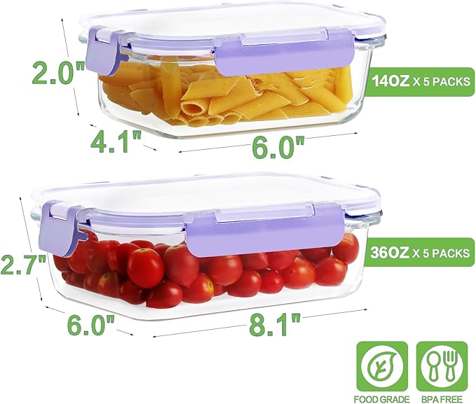 10 Pack Borosilicate Glass Meal Prep Containers