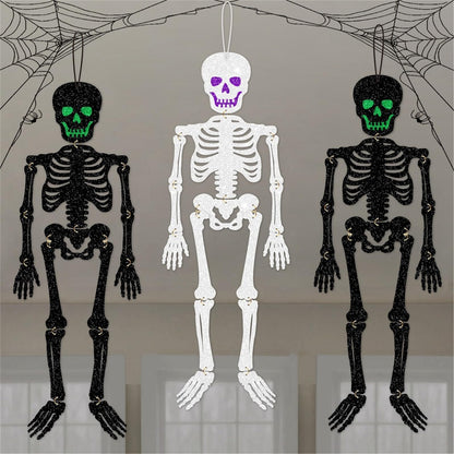 3 Pcs Skeletons Halloween Party Decorations, DIY Glitter Paper Decorative Hanging Ornaments, Room Wall Curtain Decor, Photo Backdrop