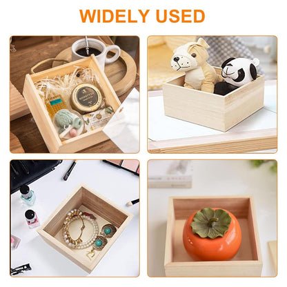 Voittozege 8 Pack Unfinished Wooden Box, 6 x 6 Inch Square Rustic Small Wooden Boxes for Crafts Organizer Container Box for DIY Craft Collectibles, Succulent Plant Pot, Drawer, Home Desktop Decor