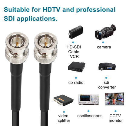 XRDS -RF 12G SDI Cable 1FT 2PCS, SDI Video Cables 3G/6G/12G 75ohm BNC Male Cable Supports HD-SDI/3G/6G-SDI/4K/8K for Video Security Camera SDI Converter