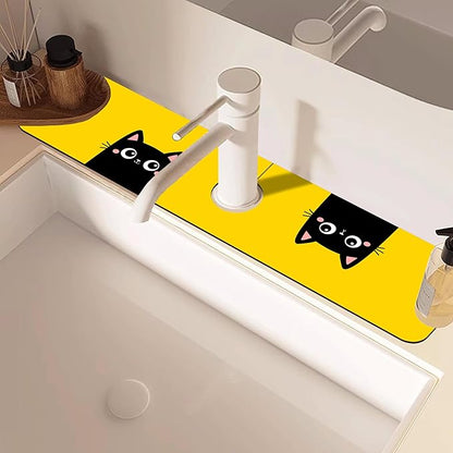Cute Black Cat Head Kitchen Sink Splash Guard Mat Absorbent Fast Drying Mat