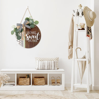 TOARTi 3D Welcome Front Door Wreath Porch Decor, Wooden Home Sweet Home Boho Outdoor Sign Hanging, Farmhouse Aztec Wall Sign Hanger with Artificial Leaves&Rustic Beads