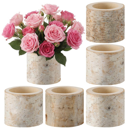Acellegic 6 Pcs Natural Birch Vase Wooden Vase Natural Birch Bark Flower Pots Country Style Wood Planter for Garden Wedding Party Window Home Farmhouse Centerpieces