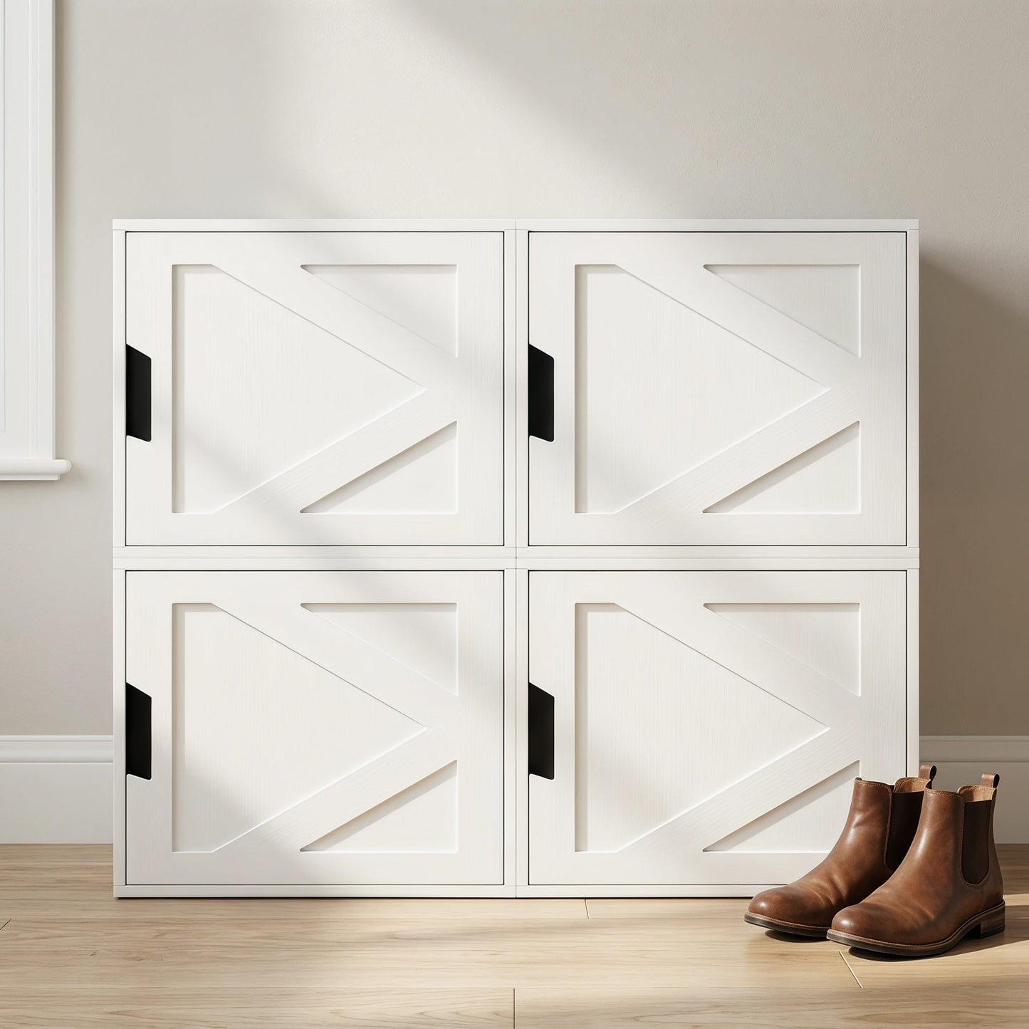 Fasmov Stackable Cube Storage Organizer, Multifunctional Wood Cubby Bookshelf with Door, Easy Assembly DIY Storage Bin, Durable Classic Storage Unit for Bedroom Living Room Office, White