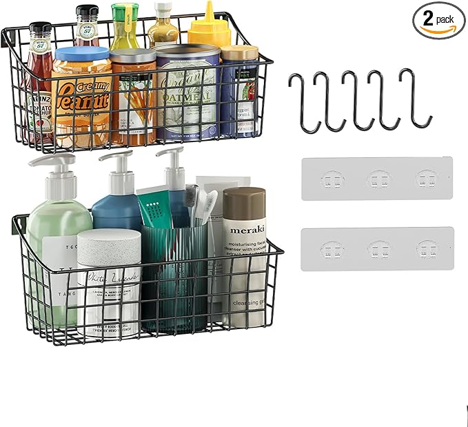 2 Pack Wall Hanging Baskets for Organizing, Large Metal Wire Basket